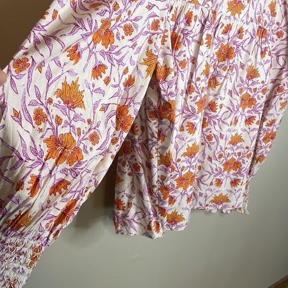 UNIVERSAL THEADS Large Pink Boho Pleasant Floral Print Long-Sleeved Gypsy Shirt - Picture 5 of 8